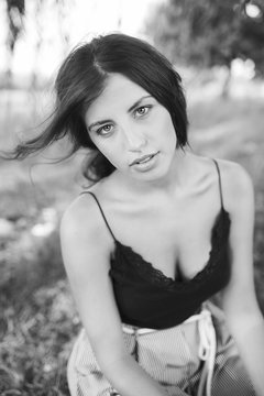 Black and white windy portrait