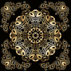 Ethnic golden mandala on a black background. Vector illustration