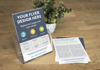 Stack of Flyers on Countertop Mockup 1