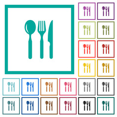 Restaurant flat color icons with quadrant frames