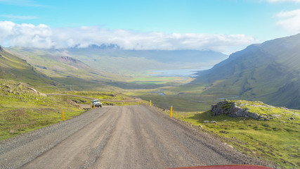 Amazing view from the car in a gravel road of Iceland