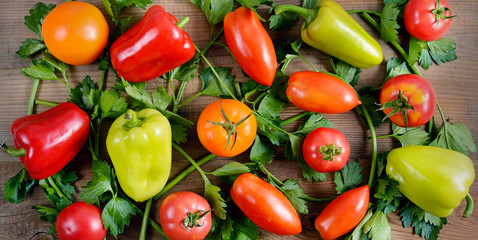 vegetables on old wooden table