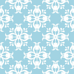 White floral seamless pattern on blue background