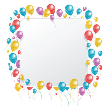 Rectangle board decorated by beauty colorful balloons for your design. Isolated flying air balloons. EPS10 vector art