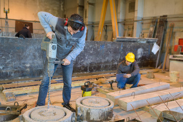 working with concrete in a warehouse