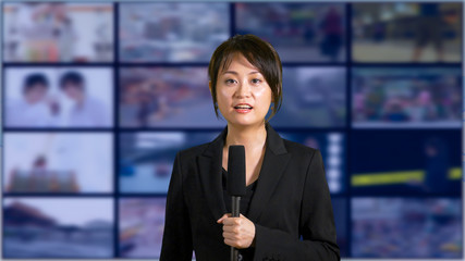 Female news anchor in studio