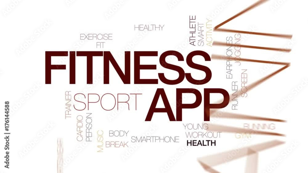 Sticker fitness app animated word cloud, text design animation. kinetic typography.