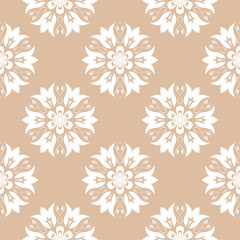 White floral seamless pattern on beige background