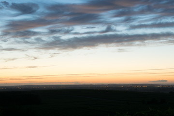 Obraz premium Blue hour with light trail in rural landscape