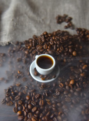 roasted coffee beans white Cup and saucer