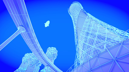 Tower. concept future city skyline. Futuristic business vision concept. 3d illustration.