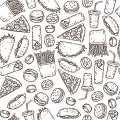 Seamless Vector Pattern with Fast Food