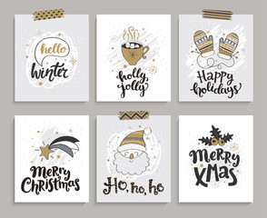 Set of cards for christmas and new year. Vector illustration.