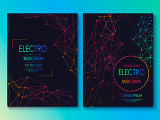 Set of cards with liqud colors. Futuristic abstract design. Usable for banners, covers, layout and posters. Electro club flyer. Vector.