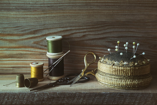 Sewing items on shelf