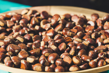 Ripe chestnuts. Raw Chestnuts for Christmas