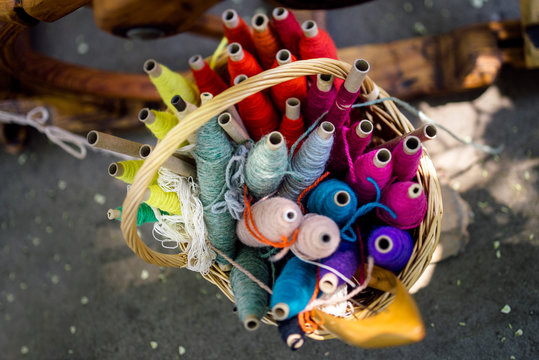 Colorful thread spools