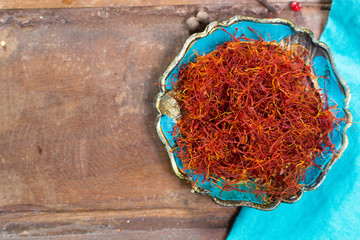 Real red dried saffron spice, tasty ingredient for many dishes