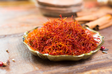 Real red dried saffron spice, tasty ingredient for many dishes