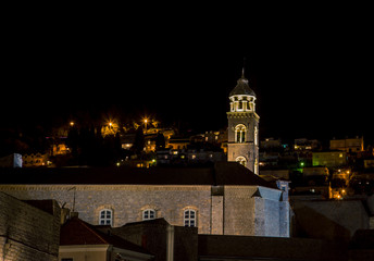 Tower of a church at night Dubrovnik
