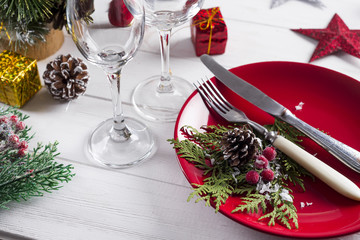 Romantic red Christmas table setting