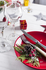 Romantic red Christmas table setting