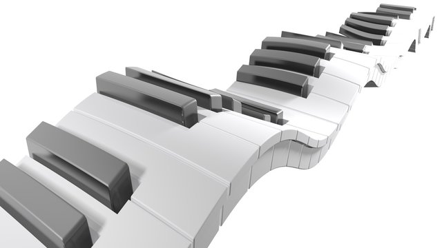 Keyboard of a piano waving on white background - 3D rendering