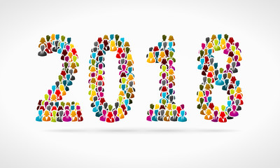 Vector illustration with 2018 made out of colorful people avatars 