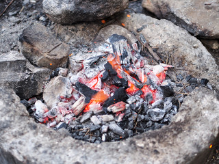 burnt coals and sparks