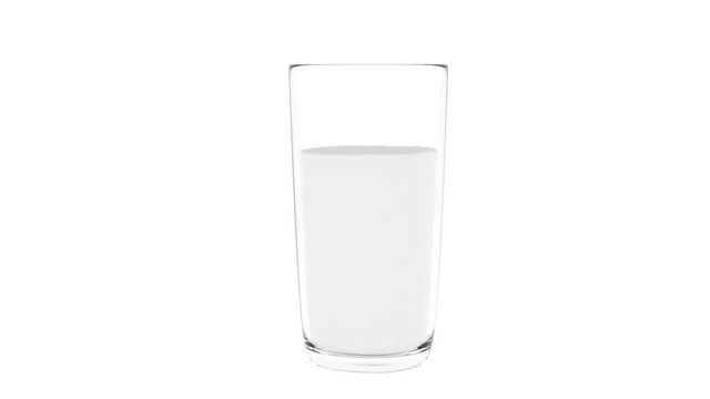 Animated milk pouring into the clear glass on white background. Mask included .Glass doesn't have transparency.