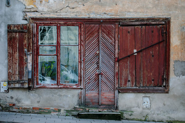 Old and rough booden door and windods in Vilnius old town