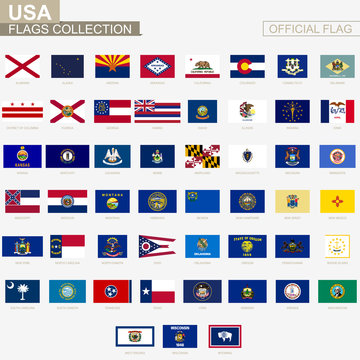 State Flags Of United States Of America, Official Vector Flags Collection.