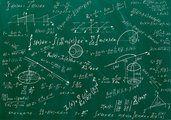 Close up of math formulas on a blackboard