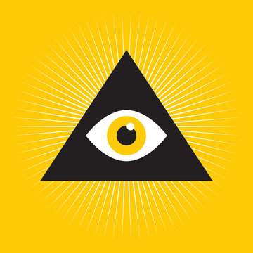 All seeing eye inside triangle pyramid.