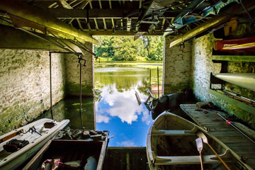 Inside of old boat house on Shropshire lake