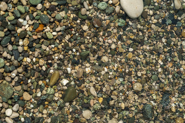 Pebbles in sea water