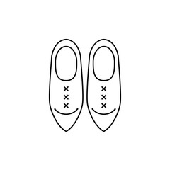 Clogs pair of shoes flat line vector icon on isolated white back