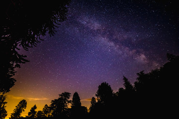Naklejka premium Milky Way galaxy over forest in Shropshire UK