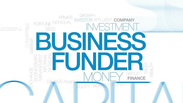 Business funder animated word cloud, text design animation. Kinetic typography.