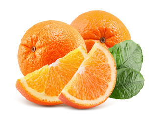 orange with slices isolated on a white background