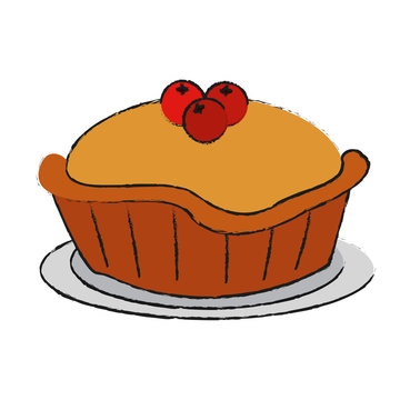 pie with cherry pastry icon image vector illustration design
