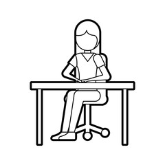 cartoon girl sitting on chair with office desk