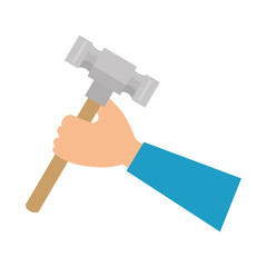 hand with hammer tool isolated icon