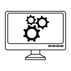computer display with gears machine vector illustration design