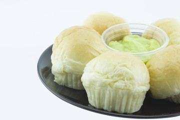 Pandan Custard Bread on White.