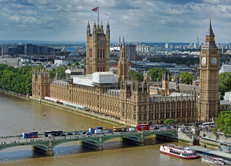 aerial view of Houses of parliament and Big Ben