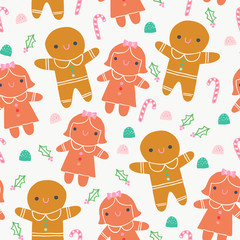 Cute Gingerbread Cookie Sweets Illustration Seamless Pattern