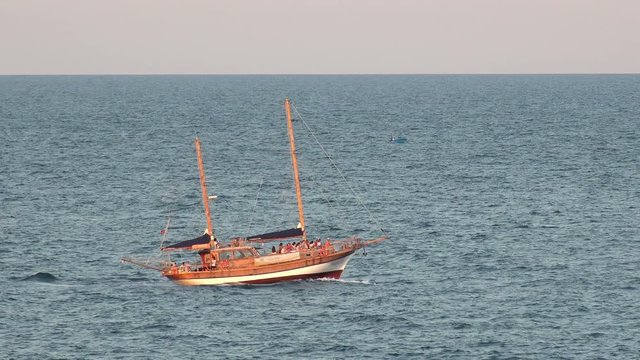 Refugees arriving in Greece in old sail boat from Turkey. 