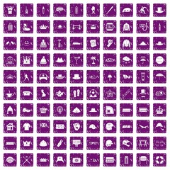 100 hat icons set grunge purple