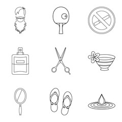 Rubber icons set, outline style